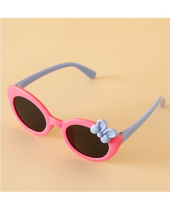 Babyhug Solid Round Frame Sunglasses with Bow Applique - Beige
