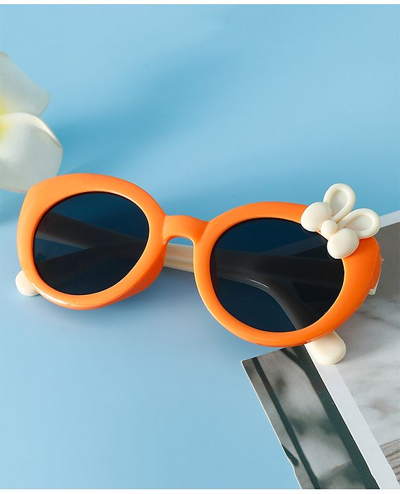 Babyhug Solid Round Frame Sunglasses with Bow Applique - Beige