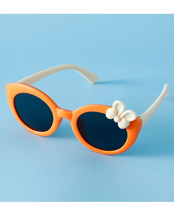 Babyhug Solid Round Frame Sunglasses with Bow Applique - Beige