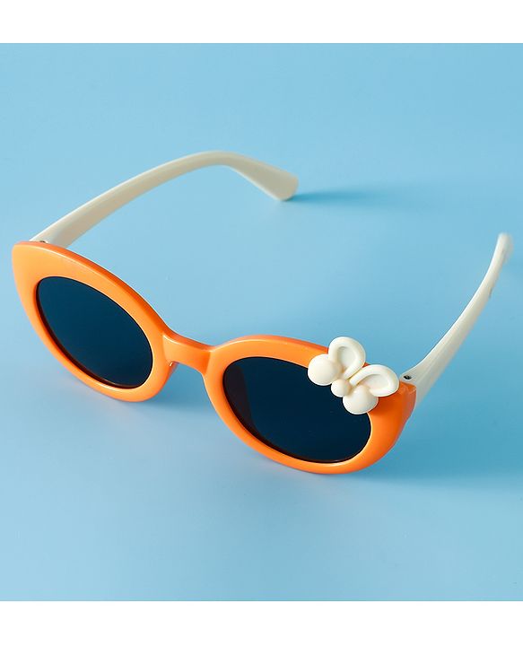 Babyhug Solid Round Frame Sunglasses with Bow Applique - Beige