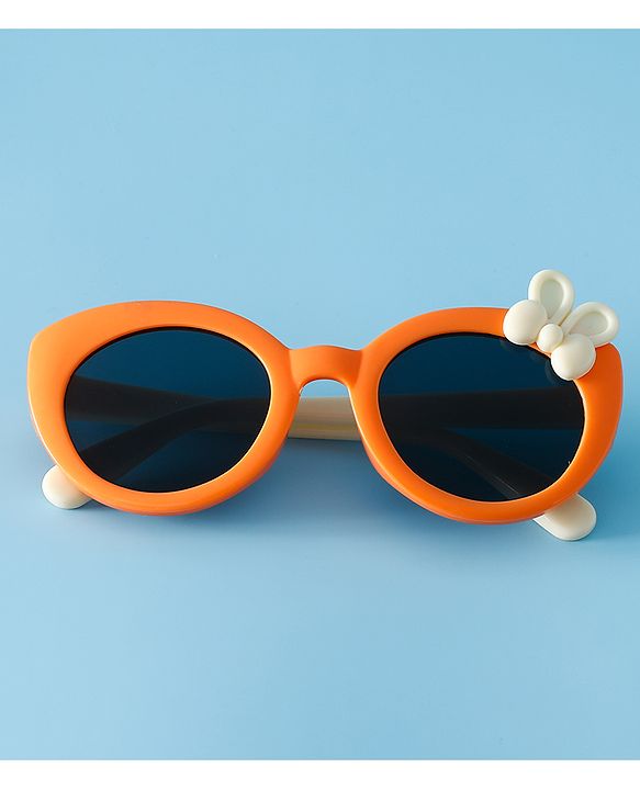 Babyhug Solid Round Frame Sunglasses with Bow Applique - Beige