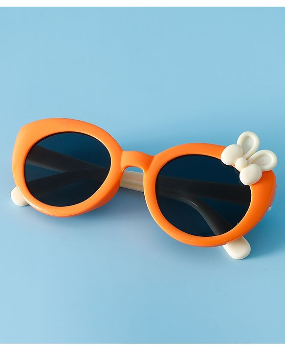 Babyhug Solid Round Frame Sunglasses with Bow Applique - Beige