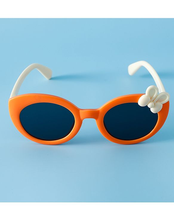 Babyhug Solid Round Frame Sunglasses with Bow Applique - Beige