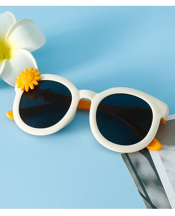 Babyhug Solid Coloured Sunglasses With Flower Applique - Beige