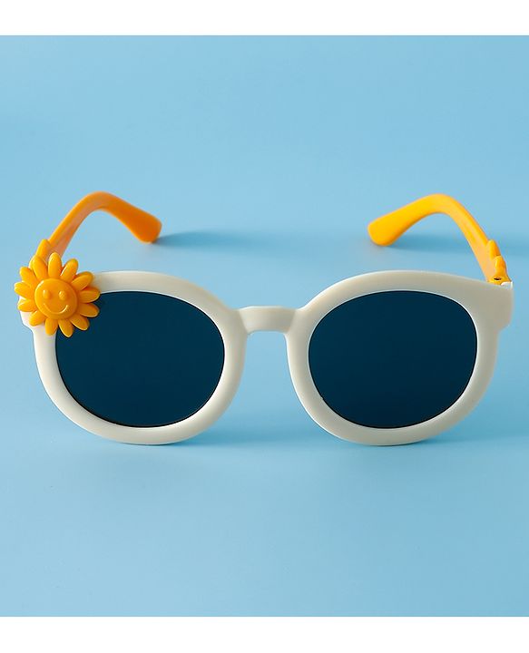 Babyhug Solid Coloured Sunglasses With Flower Applique - Beige