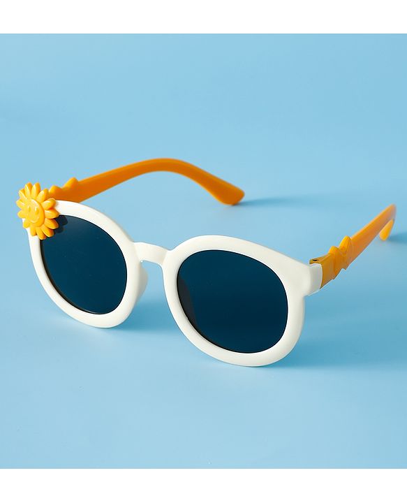 Babyhug Solid Coloured Sunglasses With Flower Applique - Beige