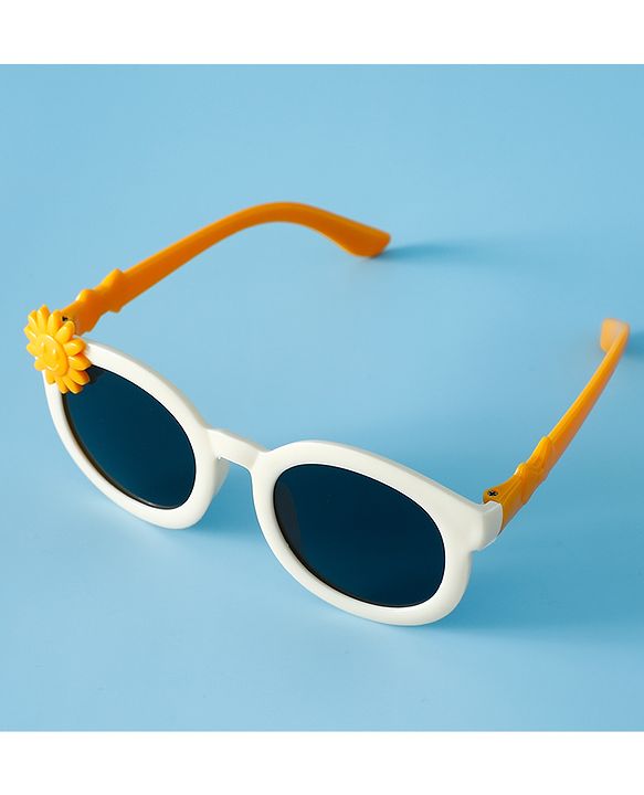 Babyhug Solid Coloured Sunglasses With Flower Applique - Beige