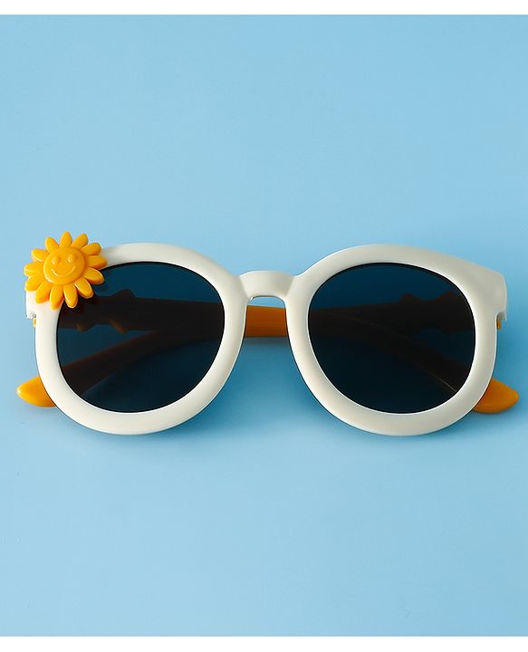 Babyhug Solid Coloured Sunglasses With Flower Applique - Beige