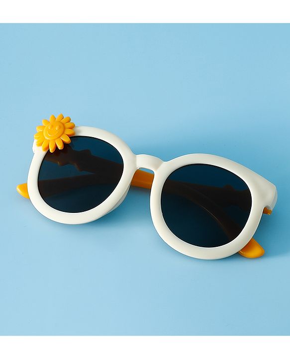Babyhug Solid Coloured Sunglasses With Flower Applique - Beige