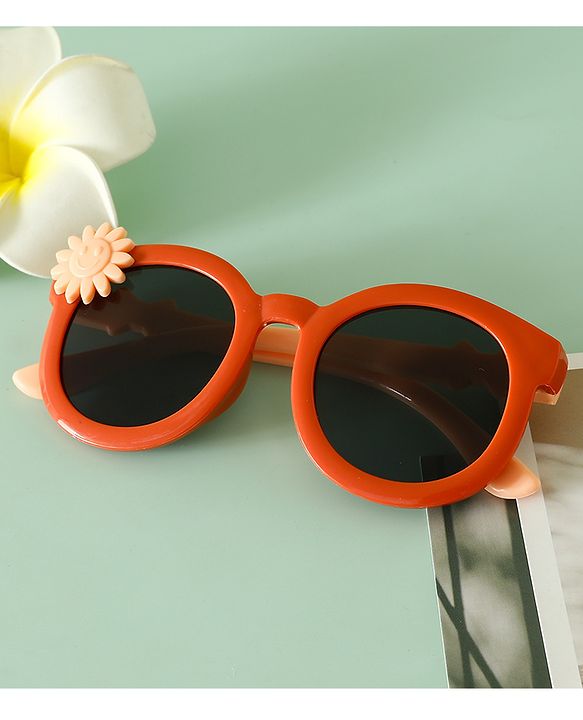 Babyhug Solid Coloured Sunglasses With Flower Applique - Beige