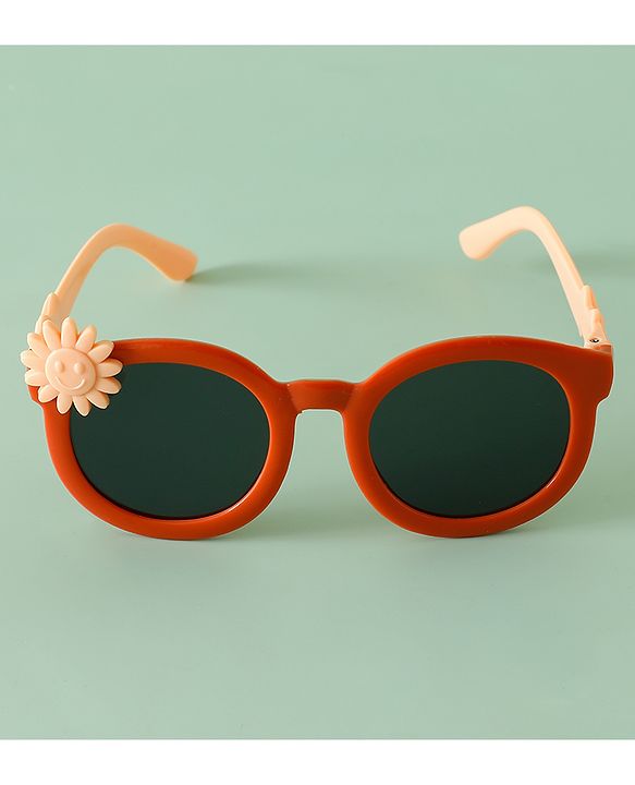 Babyhug Solid Coloured Sunglasses With Flower Applique - Beige