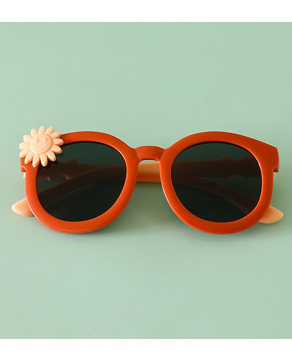 Babyhug Solid Coloured Sunglasses With Flower Applique - Beige
