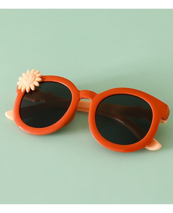 Babyhug Solid Coloured Sunglasses With Flower Applique - Beige
