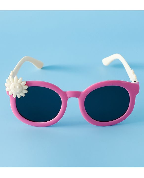 Babyhug Solid Coloured Sunglasses With Flower Applique - Beige