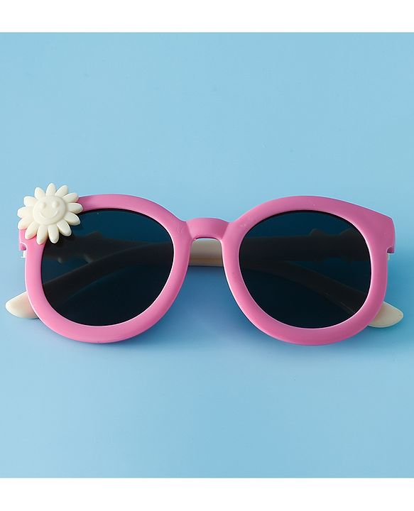 Babyhug Solid Coloured Sunglasses With Flower Applique - Beige