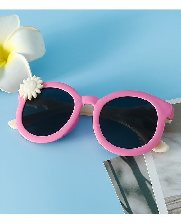 Babyhug Solid Coloured Sunglasses With Flower Applique - Beige