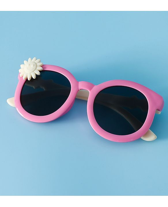 Babyhug Solid Coloured Sunglasses With Flower Applique - Beige