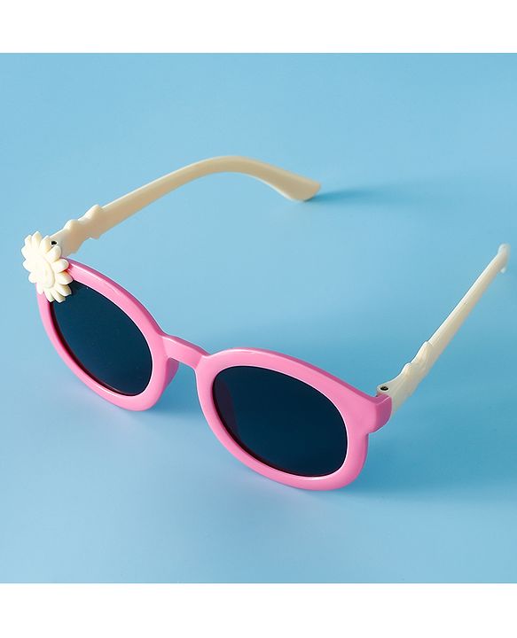 Babyhug Solid Coloured Sunglasses With Flower Applique - Beige