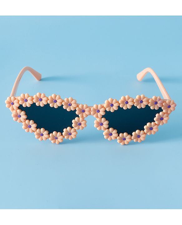 Pine Kids Solid Coloured Sunglasses with Floral Applique  - Light Orange