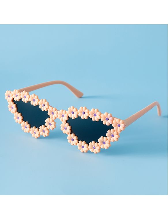 Pine Kids Solid Coloured Sunglasses with Floral Applique  - Light Orange
