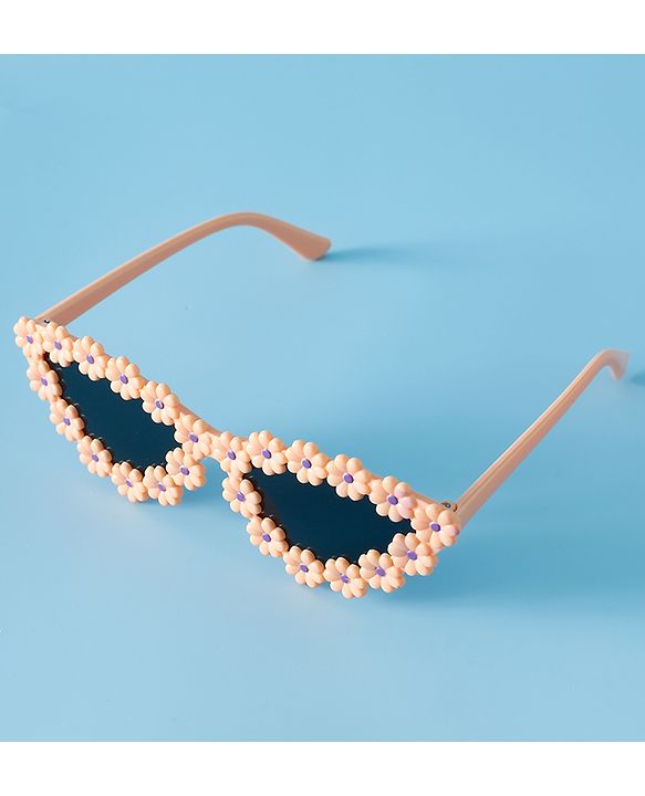 Pine Kids Solid Coloured Sunglasses with Floral Applique  - Light Orange