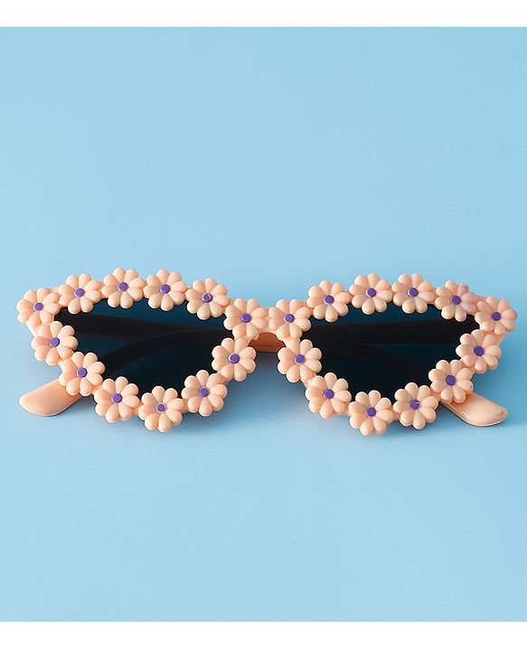 Pine Kids Solid Coloured Sunglasses with Floral Applique  - Light Orange
