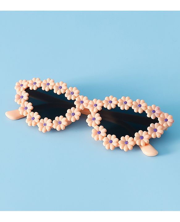 Pine Kids Solid Coloured Sunglasses with Floral Applique  - Light Orange