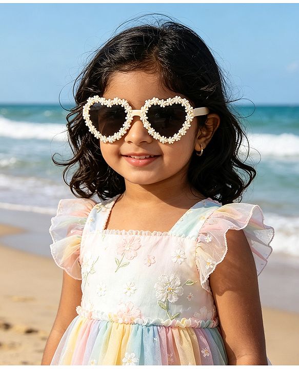 Pine Kids Sunglasses with Floral Design - Beige