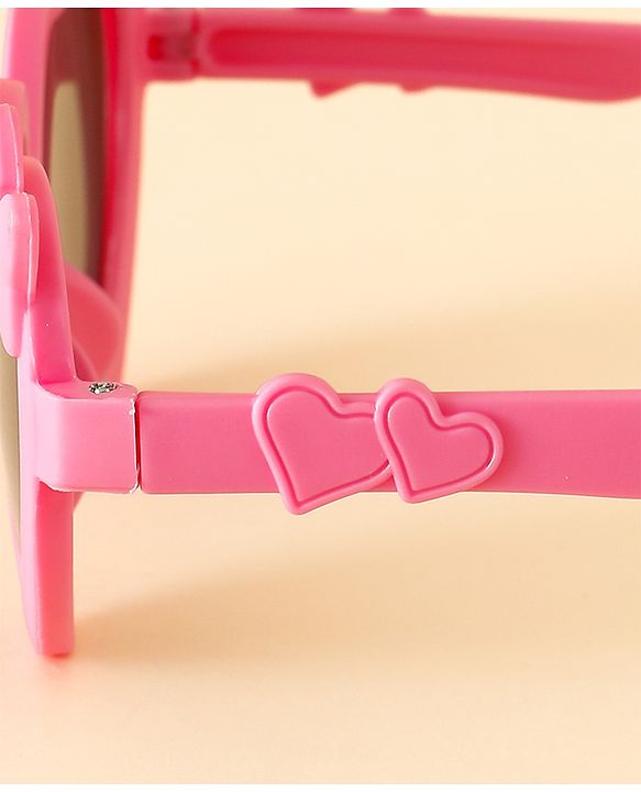Pine Kids Solid Coloured Heart Shaped Sunglasses with Bow Applique - Pink