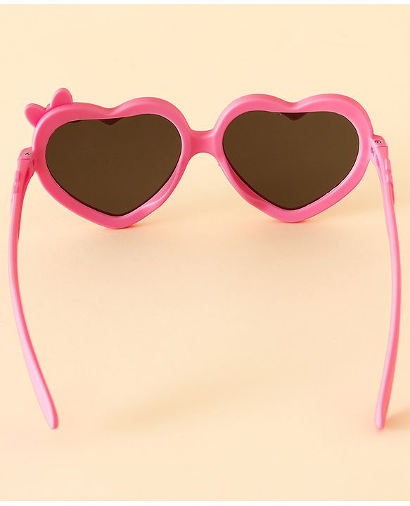 Pine Kids Solid Coloured Heart Shaped Sunglasses with Bow Applique - Pink