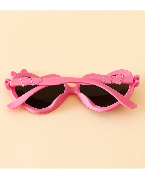 Pine Kids Solid Coloured Heart Shaped Sunglasses with Bow Applique - Pink