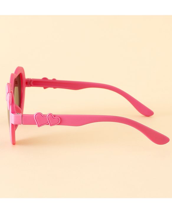 Pine Kids Solid Coloured Heart Shaped Sunglasses with Bow Applique - Pink
