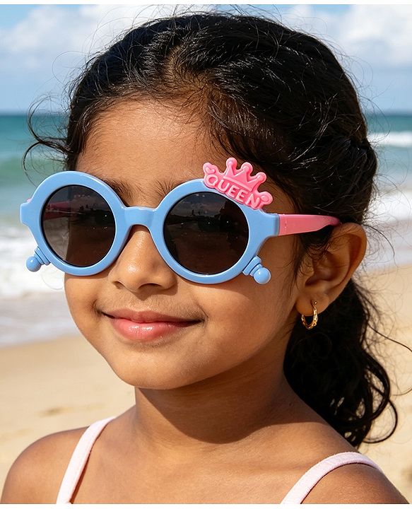Babyhug Solid Coloured Sunglasses With Crown Applique - Blue