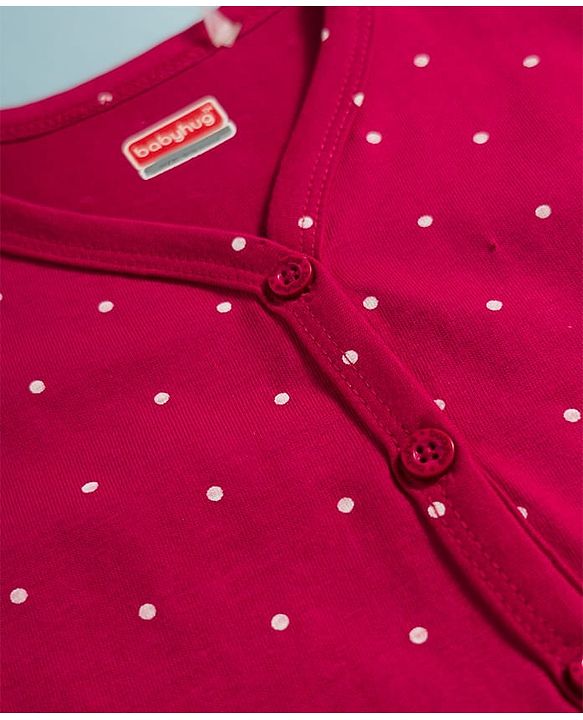 Babyhug Single Jersey Knit Full Sleeves Top & Leggings Set with Polka Dot Print - Maroon & White