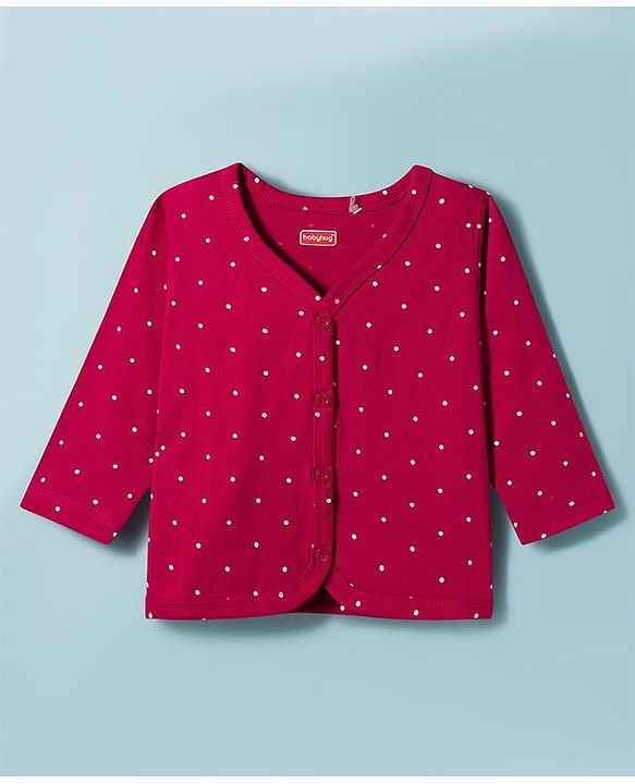Babyhug Single Jersey Knit Full Sleeves Top & Leggings Set with Polka Dot Print - Maroon & White