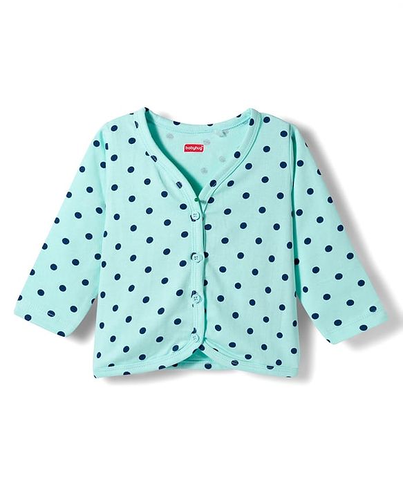 Babyhug Single Jersey Knit Full Sleeves Top & Leggings Set with Polka Dot & Tropical Theme Print - Blue