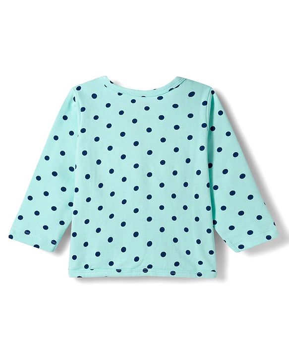 Babyhug Single Jersey Knit Full Sleeves Top & Leggings Set with Polka Dot & Tropical Theme Print - Blue