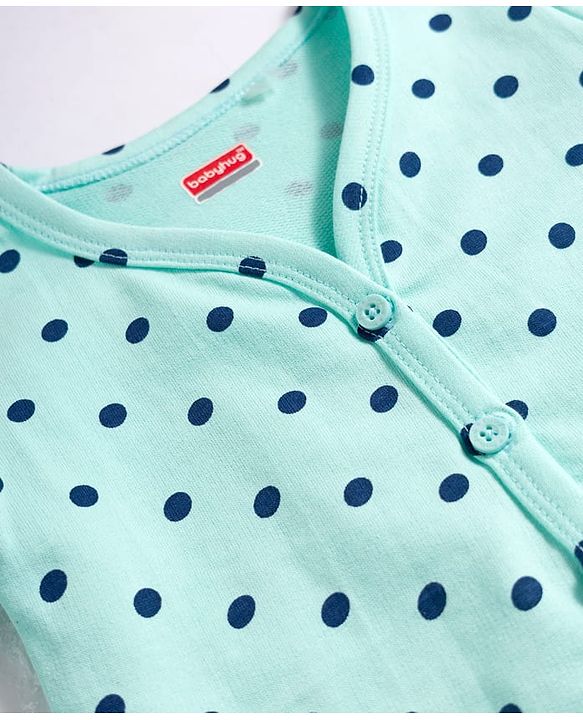 Babyhug Single Jersey Knit Full Sleeves Top & Leggings Set with Polka Dot & Tropical Theme Print - Blue