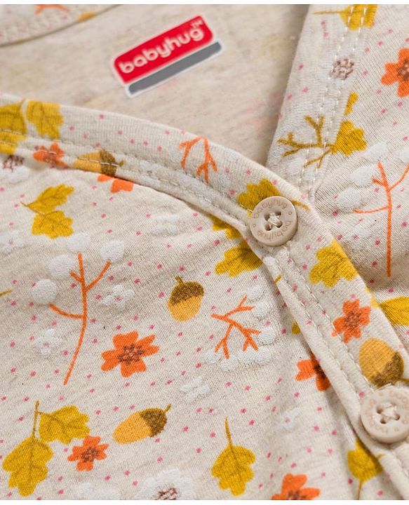 Babyhug Single Jersey Knit Full Sleeves Co-ords Top & Leggings Set with Floral Print - Beige