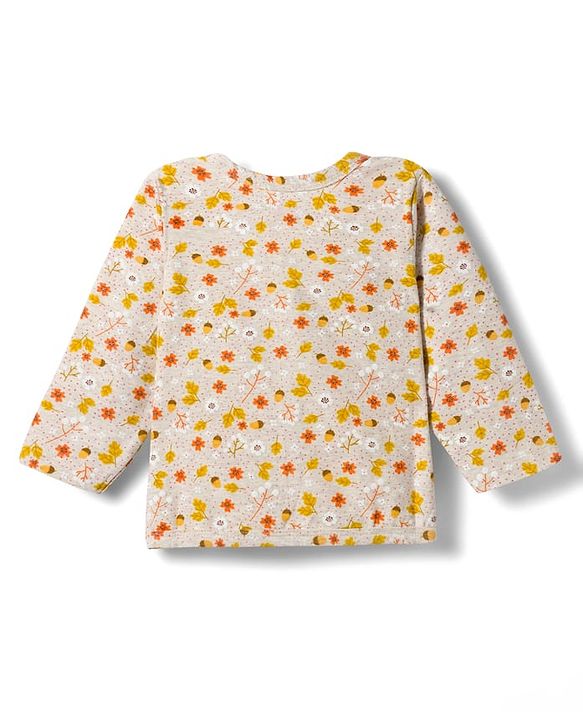 Babyhug Single Jersey Knit Full Sleeves Co-ords Top & Leggings Set with Floral Print - Beige