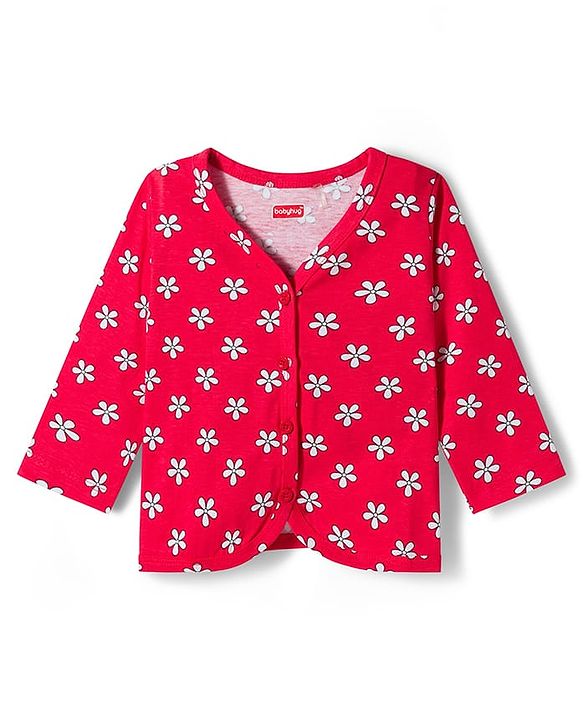 Babyhug Single Jersey Knit Full Sleeves Floral Printed Top & Leggings Set - Red