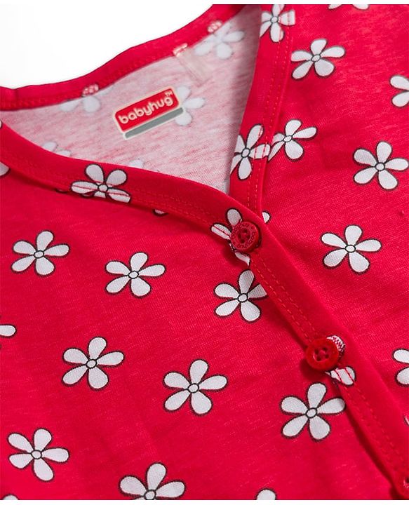 Babyhug Single Jersey Knit Full Sleeves Floral Printed Top & Leggings Set - Red