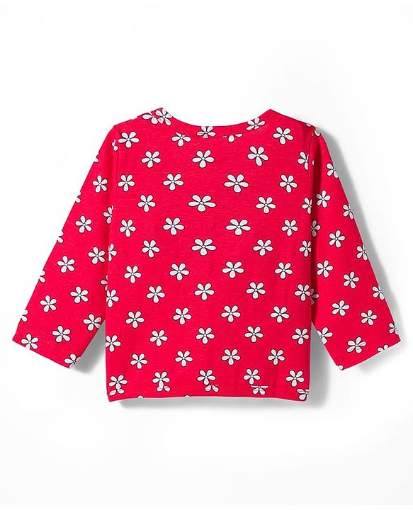 Babyhug Single Jersey Knit Full Sleeves Floral Printed Top & Leggings Set - Red