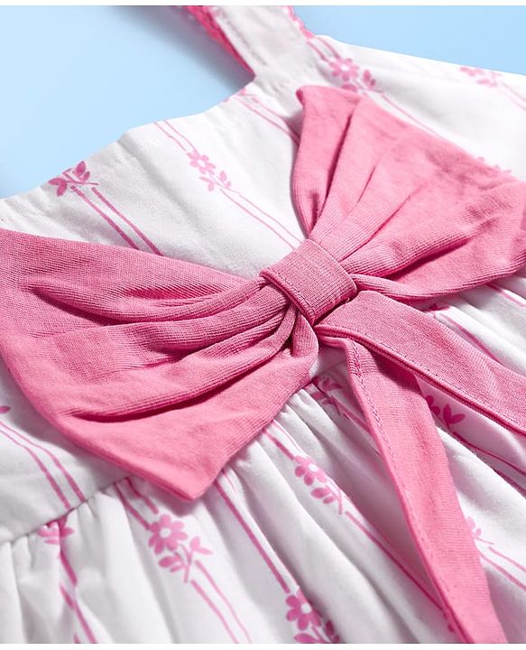 Babyhug Singel Jersey Knit Sleeveless Top & Leggings Set with Floral Print & Bow Applique - Pink