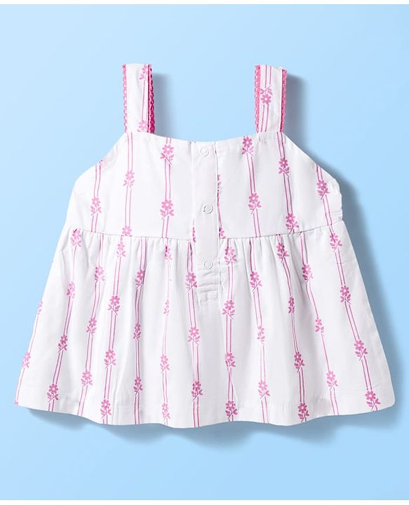 Babyhug Singel Jersey Knit Sleeveless Top & Leggings Set with Floral Print & Bow Applique - Pink