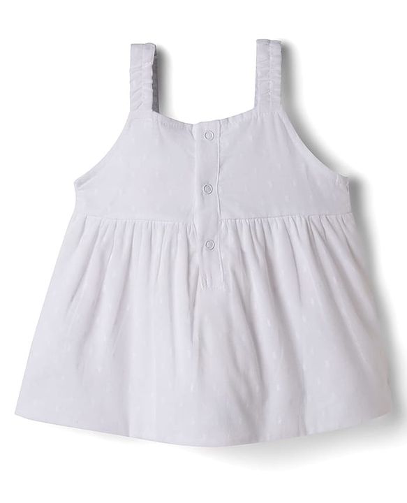 Babyhug Cotton Knit Sleeveless Floral Embroidered Top & Leggings Set - White & Navy Blue