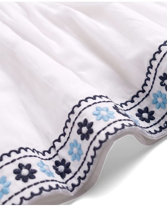 Babyhug Cotton Knit Sleeveless Floral Embroidered Top & Leggings Set - White & Navy Blue