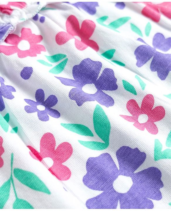 Babyhug Single Jersey Knit Sleeveless Top & Shorts Set with Floral Print - White & Lavender