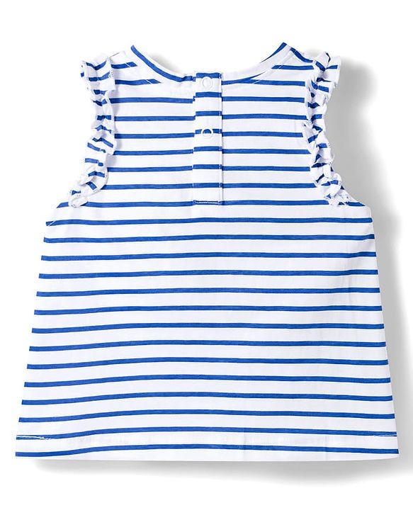 Babyhug Single Jersey Knit Sleeveless Striped Top & Shorts Set with Tropical Theme Embroidery - Navy Blue