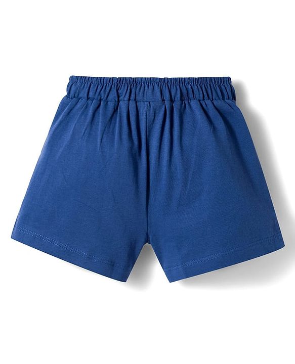 Babyhug Single Jersey Knit Sleeveless Striped Top & Shorts Set with Tropical Theme Embroidery - Navy Blue